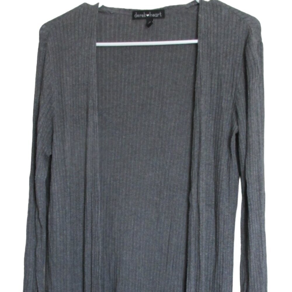 Derek Heart Open Front Cardigan Sweater Womens Small Gray Long Sleeve Pockets